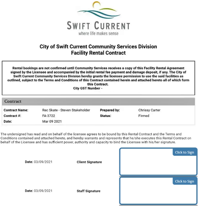 Facility rental contract